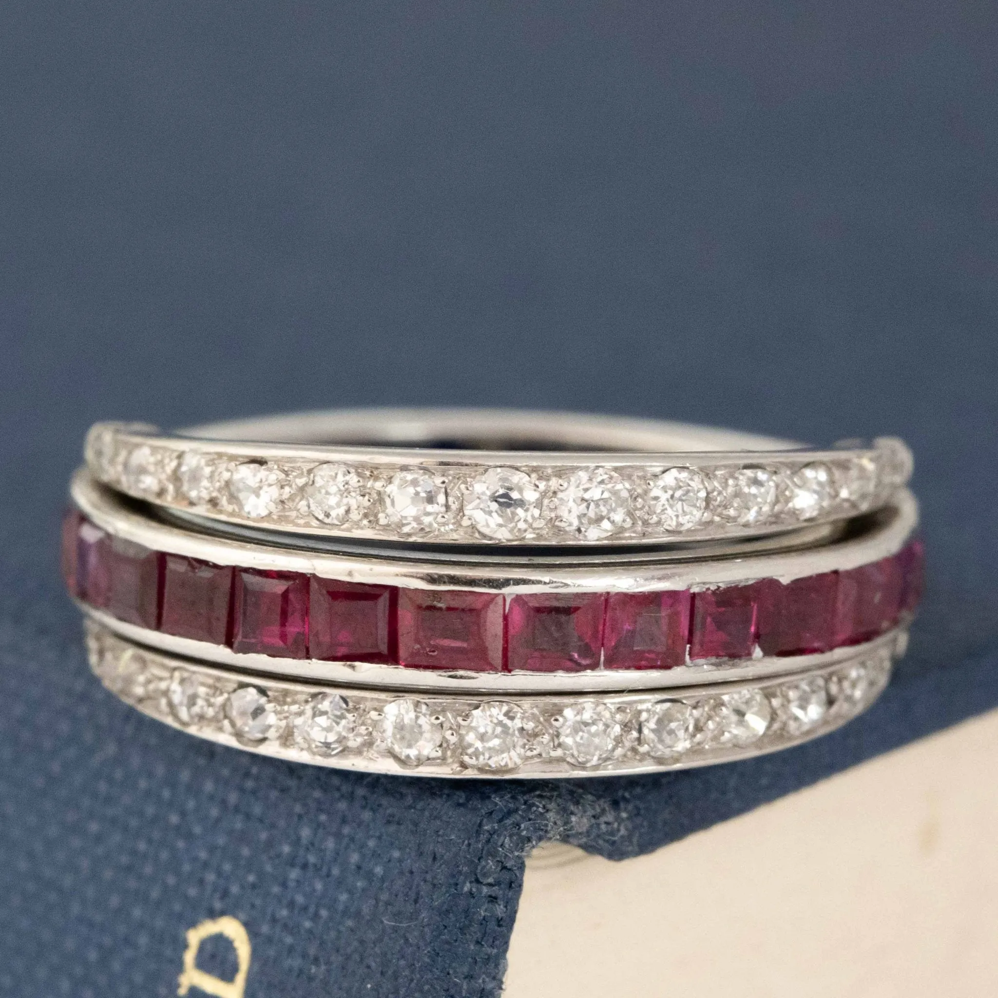 3.29ctw Art Deco Diamond, Ruby & Sapphire Flip Ring
