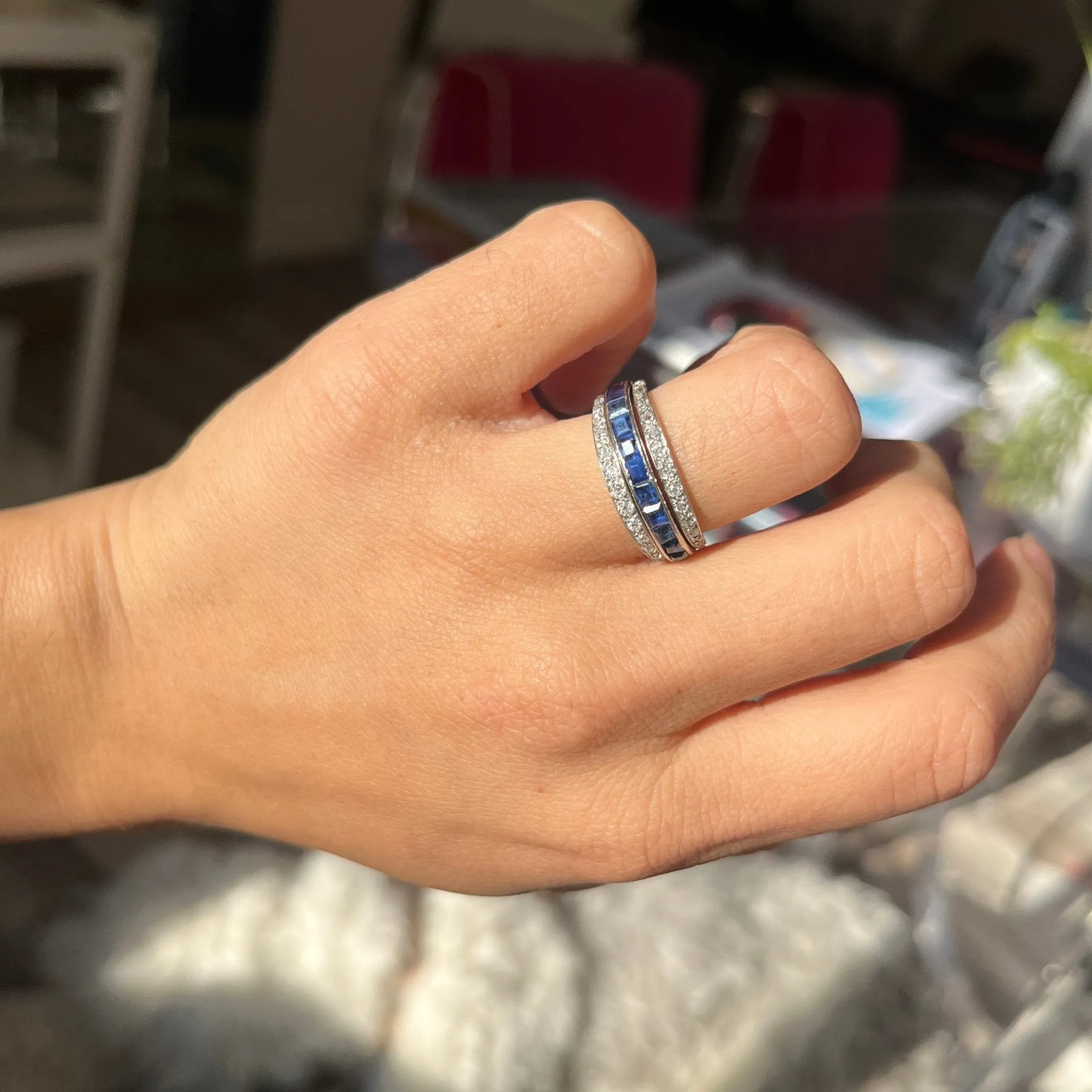 3.29ctw Art Deco Diamond, Ruby & Sapphire Flip Ring