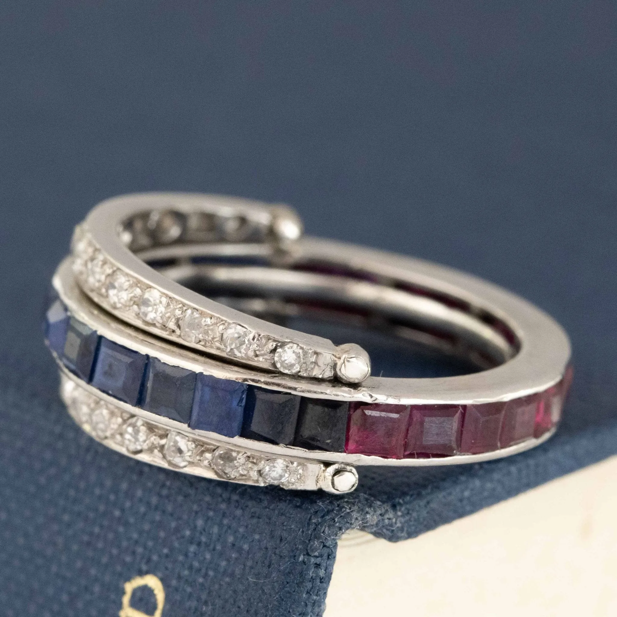 3.29ctw Art Deco Diamond, Ruby & Sapphire Flip Ring