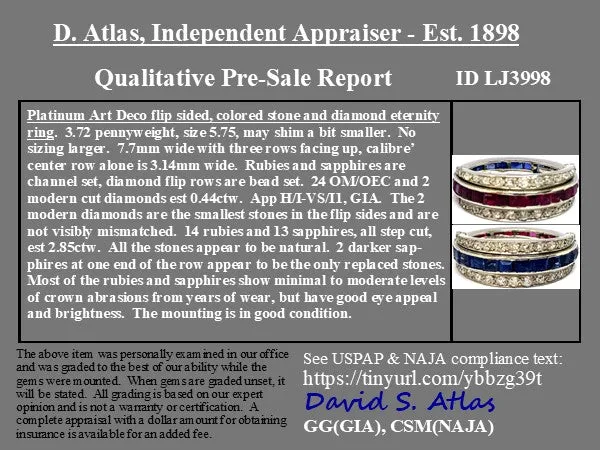 3.29ctw Art Deco Diamond, Ruby & Sapphire Flip Ring