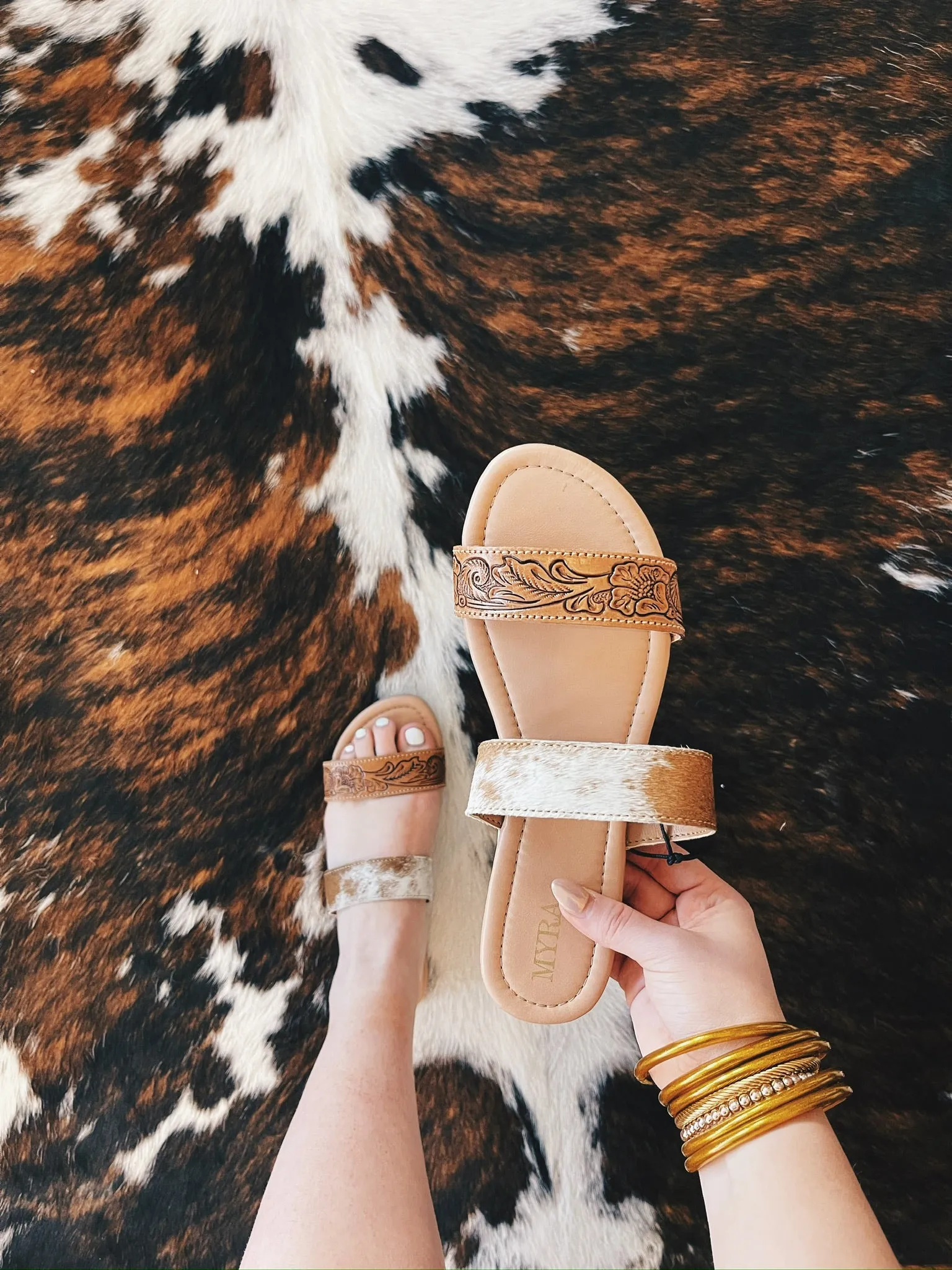 40% Off - MYRA Cowhide & Tooled Leather Sandals