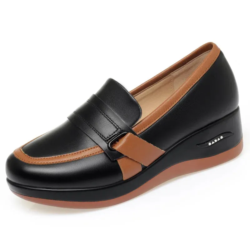 4.5cm Breathable Comfortable Mix Color Soft Leather Loafers Spring 2025 Med Heels Platform Wedges Shoes Driving Moccasins