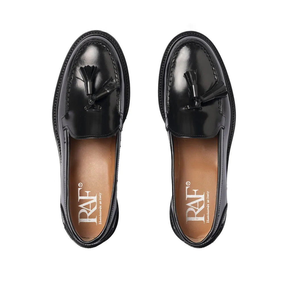 A104PN Women's Loafers with Leather Bow - Black