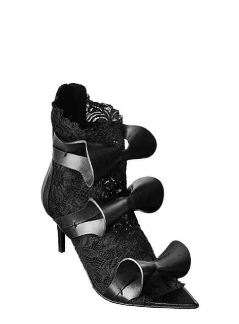 ALIX 80 BLACK LEATHER & BLACK LACE SANDALS