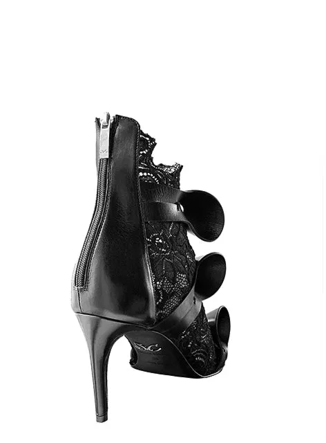 ALIX 80 BLACK LEATHER & BLACK LACE SANDALS