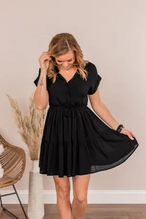 Always Wait For Me Collared Mini Dress- Black