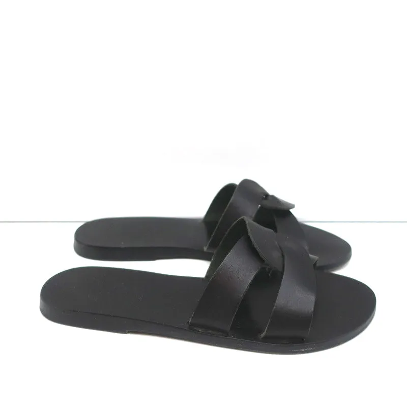 Ancient Greek Sandals Desmos Slides Black Leather Size 38