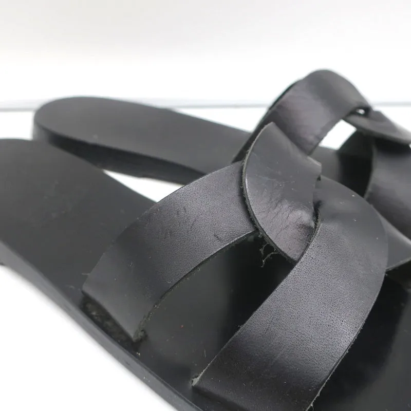 Ancient Greek Sandals Desmos Slides Black Leather Size 38