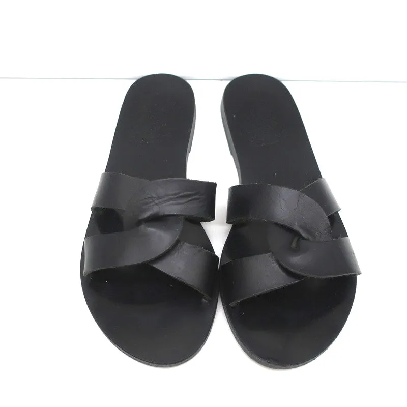 Ancient Greek Sandals Desmos Slides Black Leather Size 38