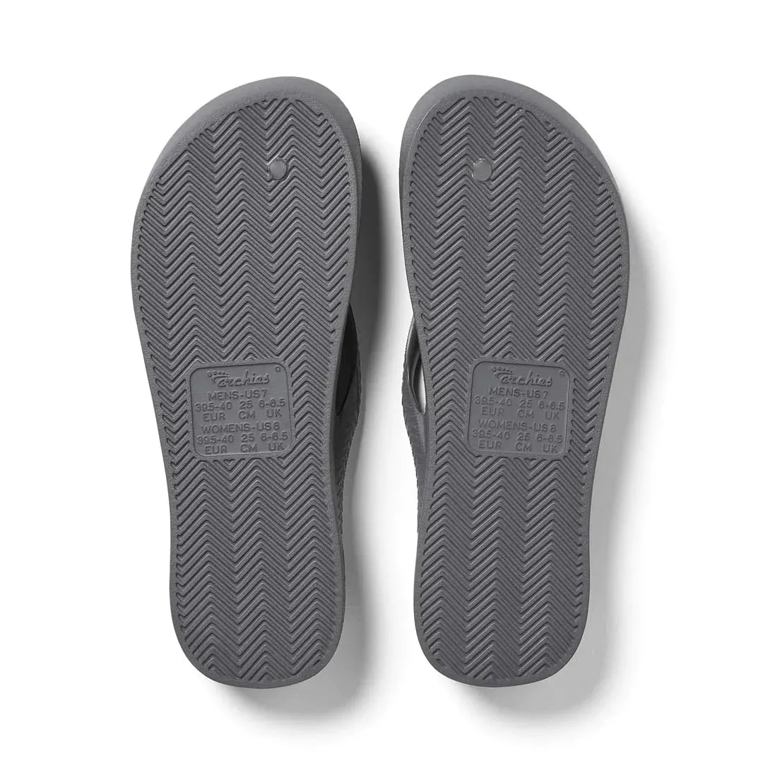 Arch support flip flops in charcoal