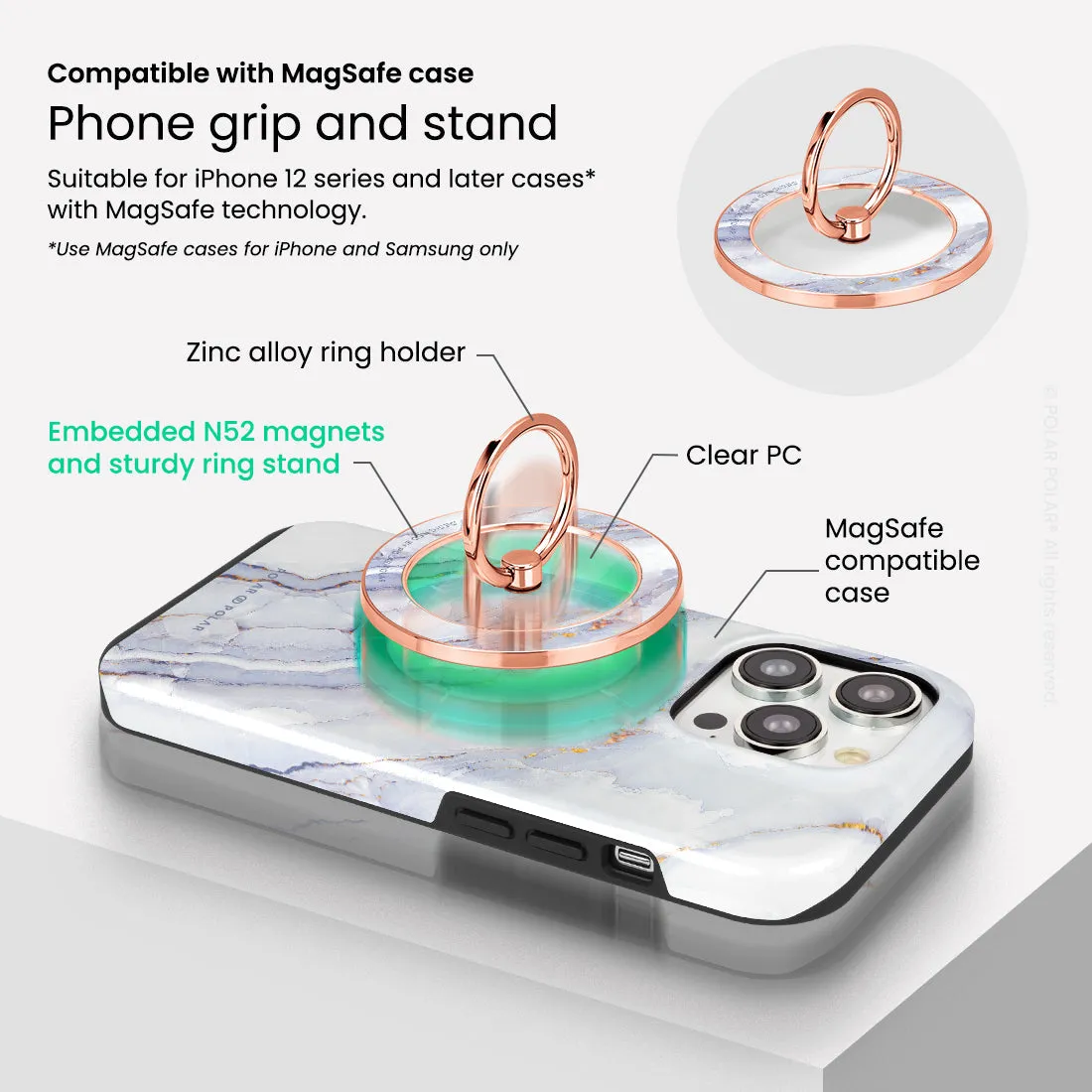 Arctic Ocean - Rose Gold MagSafe Phone Grip and Ring Holder Stand