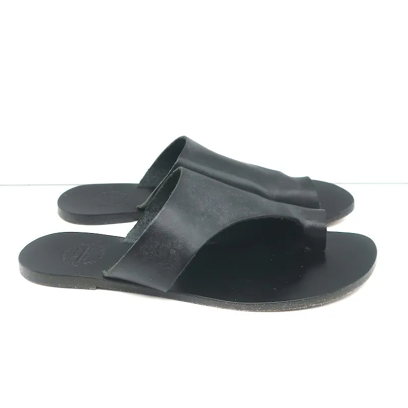 ATP Atelier Rosa Cutout Sandals Black Leather Size 37 Flat Slides