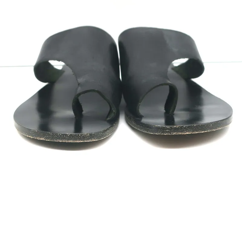 ATP Atelier Rosa Cutout Sandals Black Leather Size 37 Flat Slides