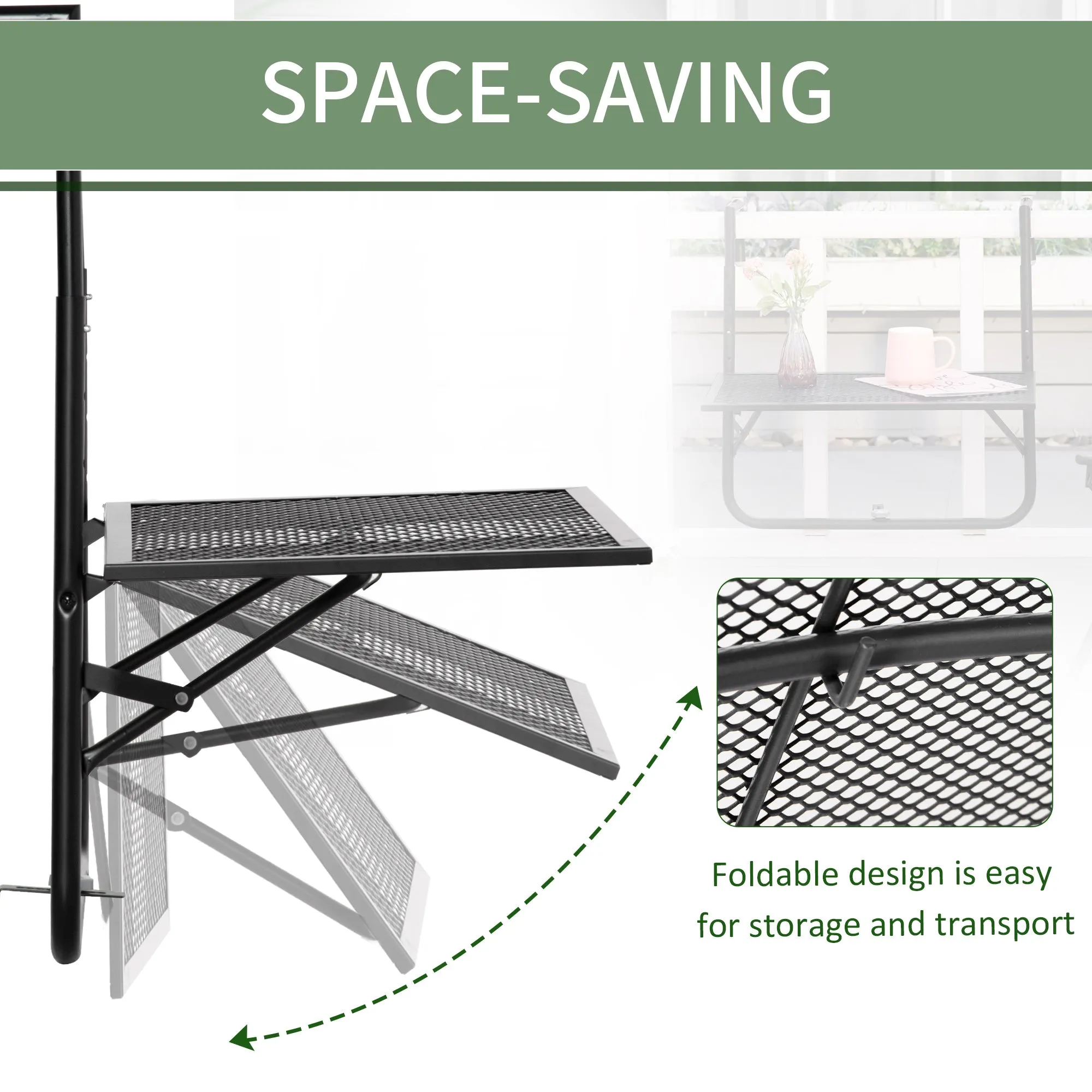 Balcony Hanging Table Metal Wall Mount Desk Adjustable Folding Balcony Deck Table For Patio And Garden Black