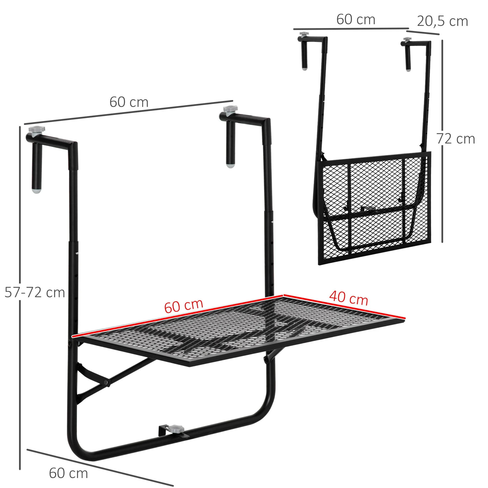 Balcony Hanging Table Metal Wall Mount Desk Adjustable Folding Balcony Deck Table For Patio And Garden Black