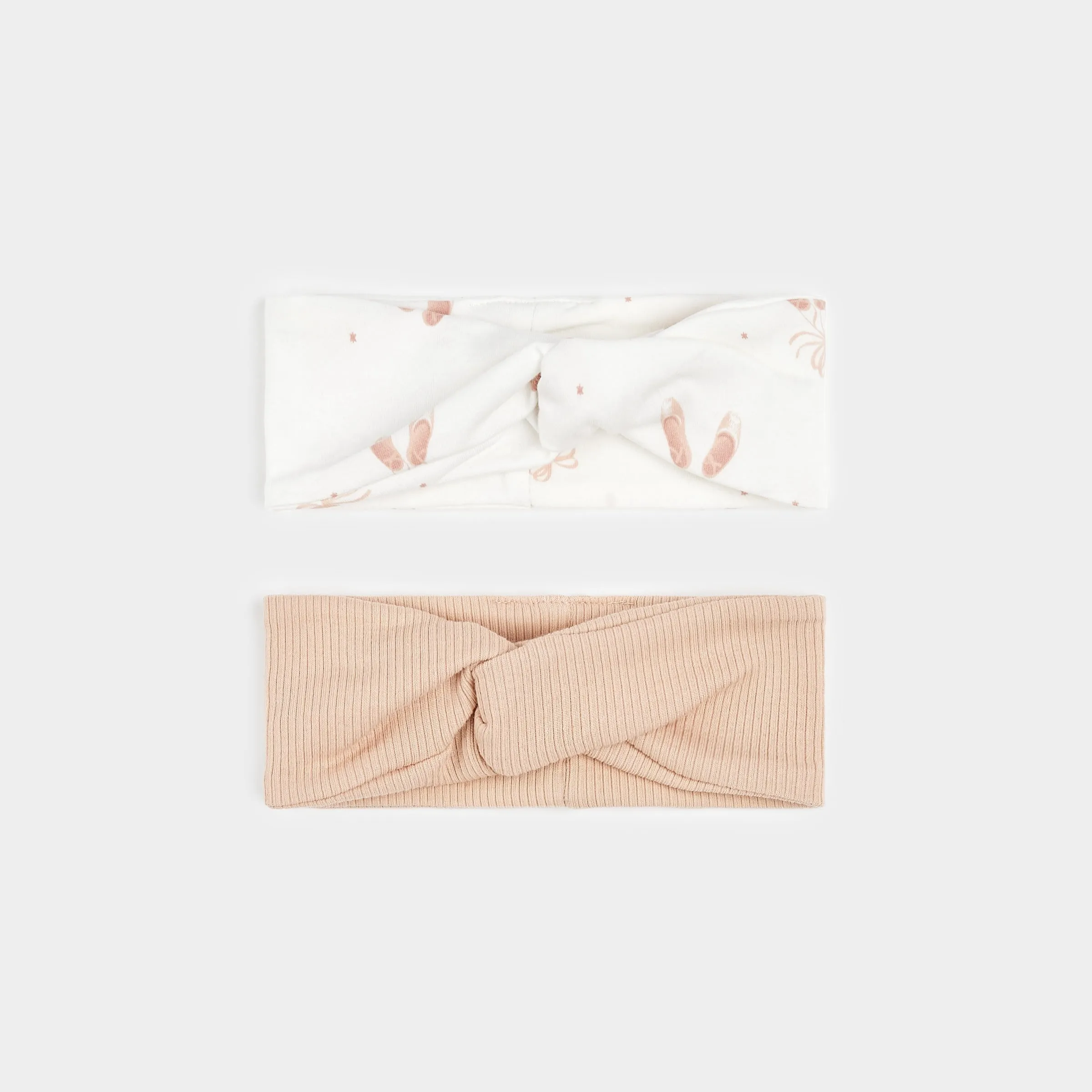 Barely Pink Modal Rib and Ballet Slippers Print Headbands