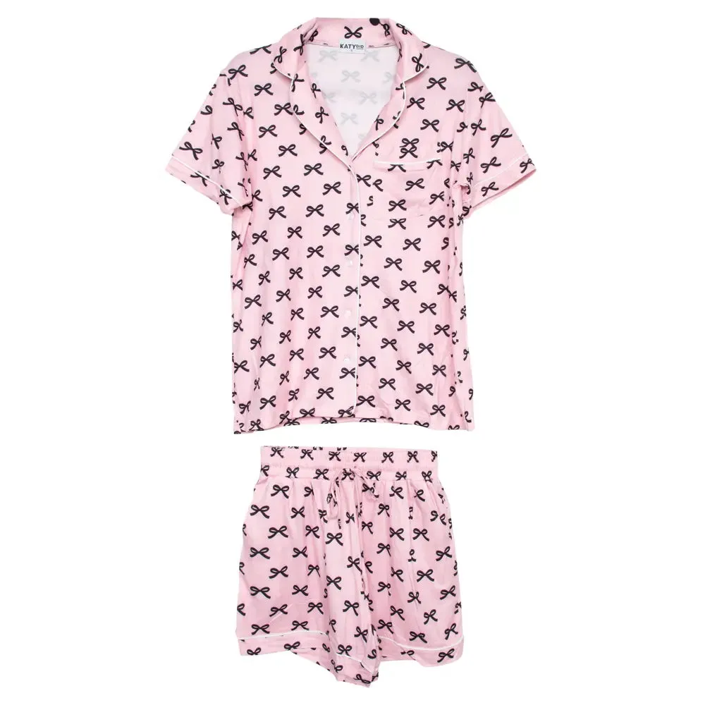 Black & Pink Mini Coquette Bows Loungewear Set
