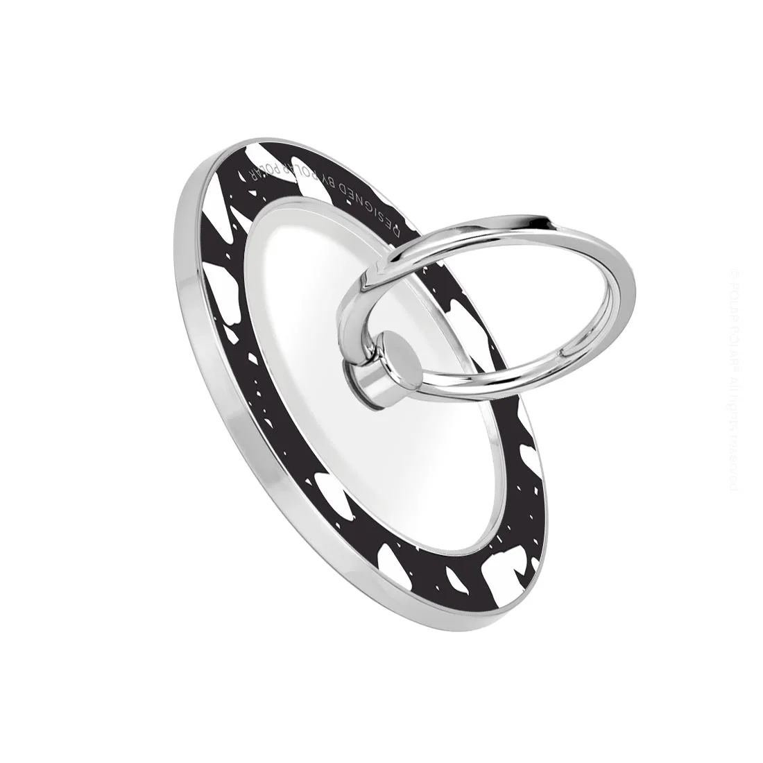 Black Rocky Road Terrazzo - Silver MagSafe Phone Grip and Ring Holder Stand