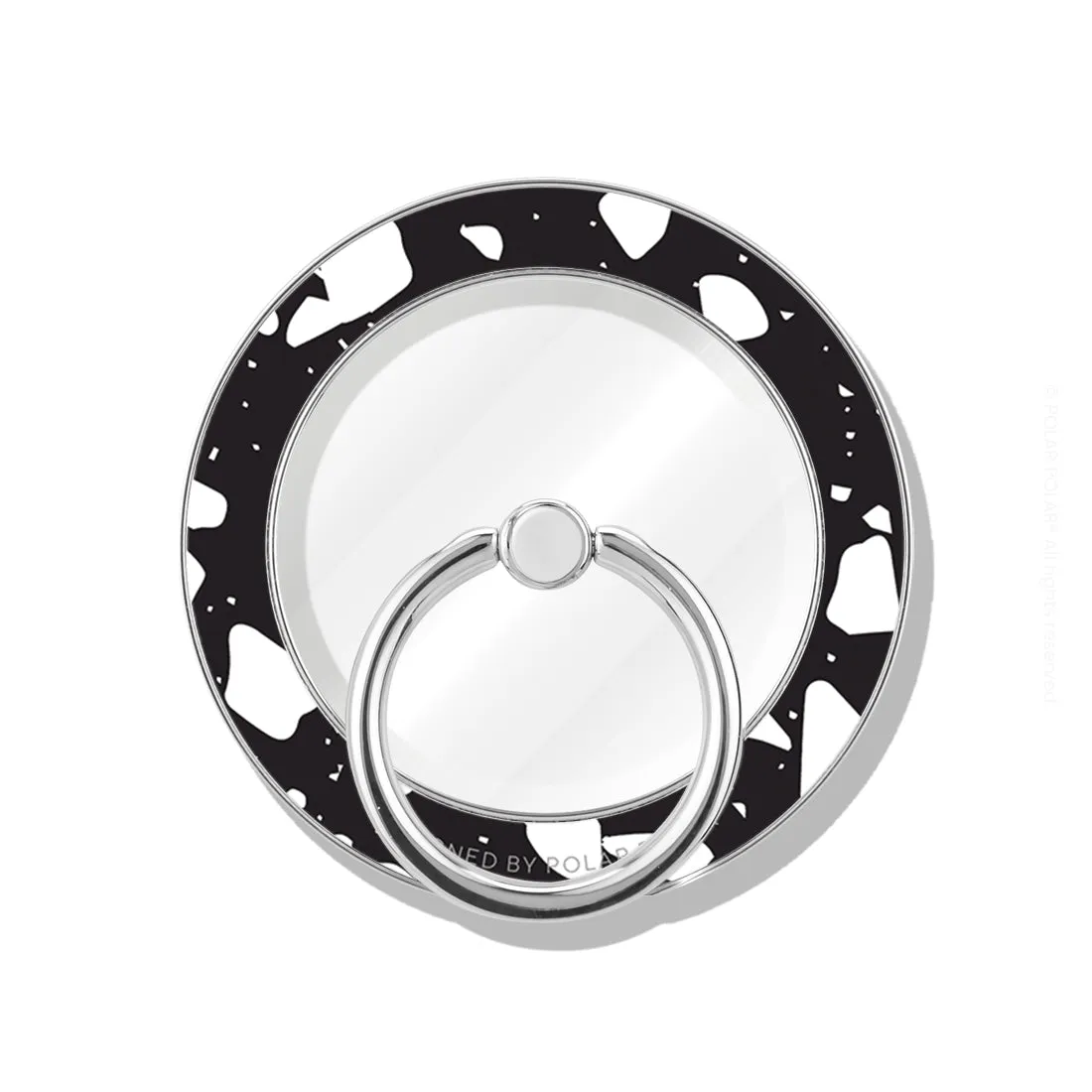 Black Rocky Road Terrazzo - Silver MagSafe Phone Grip and Ring Holder Stand