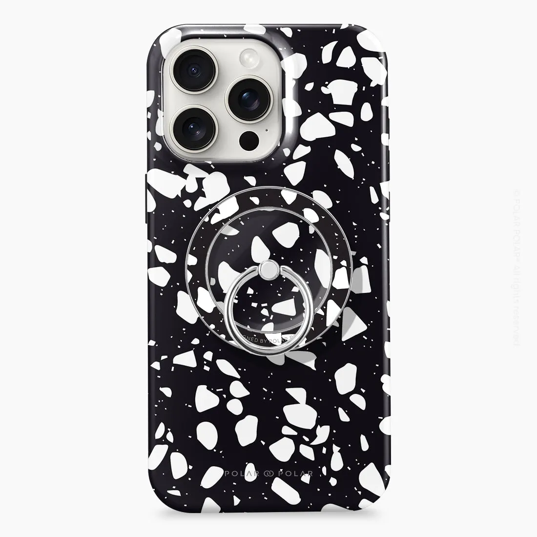 Black Rocky Road Terrazzo - Silver MagSafe Phone Grip and Ring Holder Stand