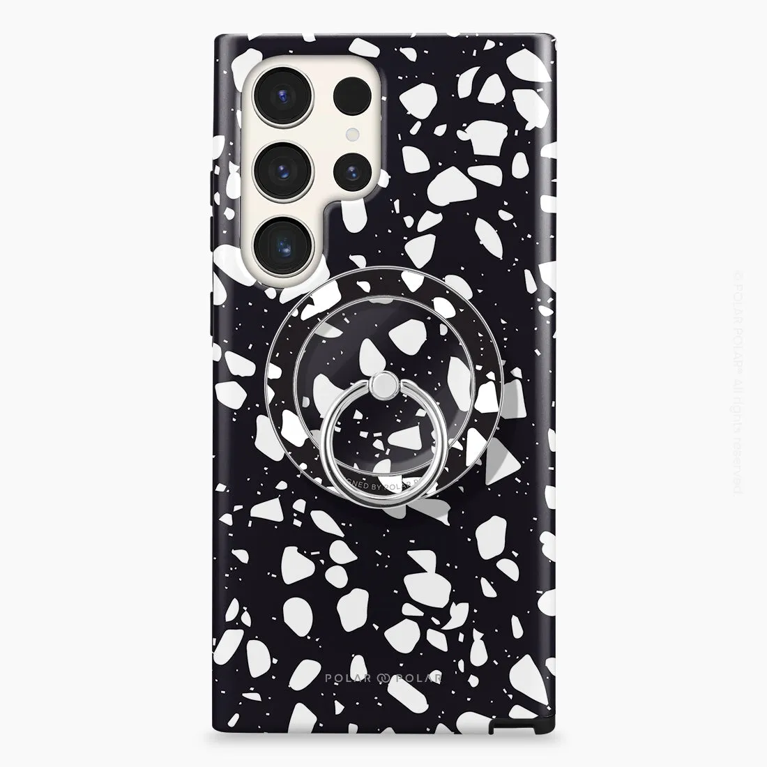 Black Rocky Road Terrazzo - Silver MagSafe Phone Grip and Ring Holder Stand
