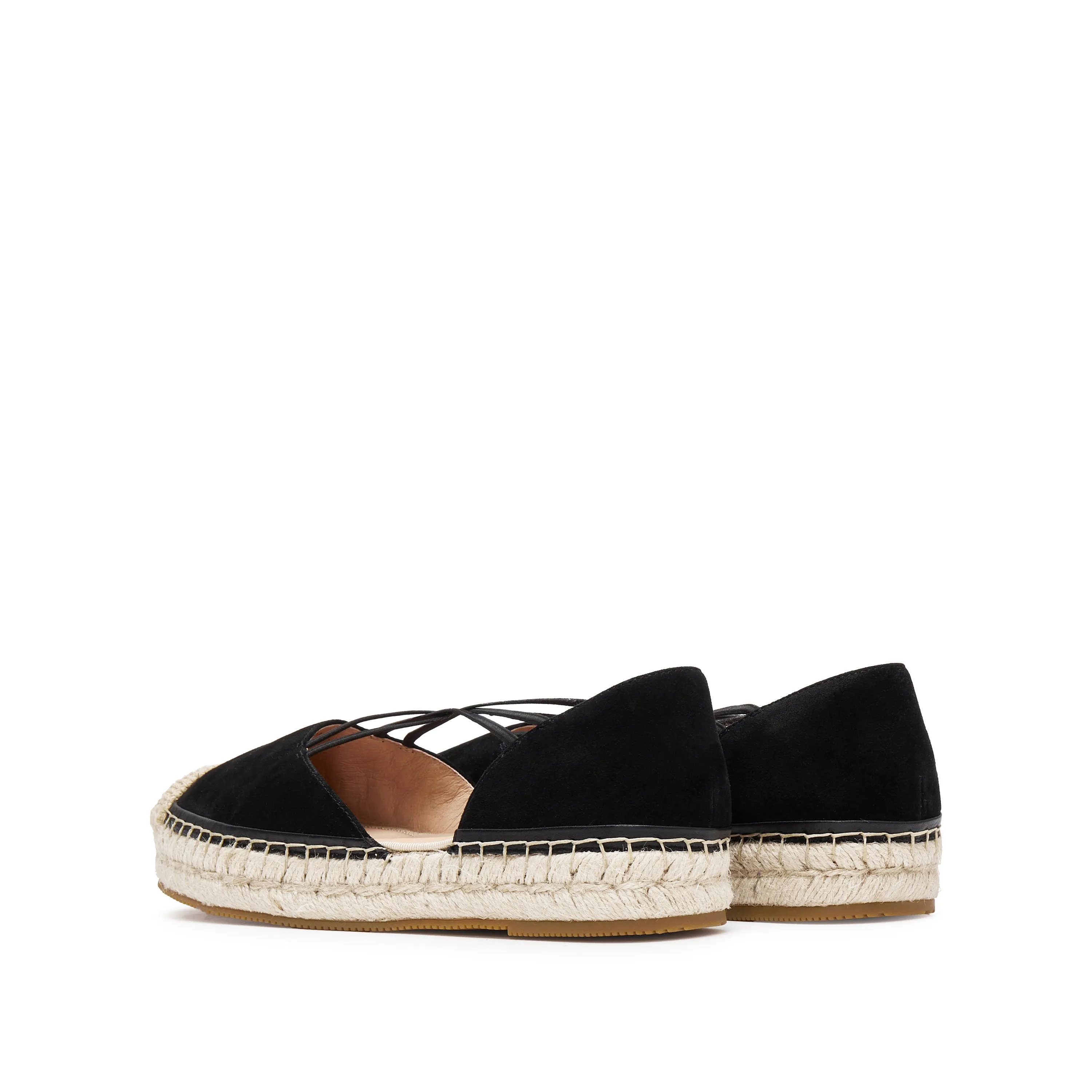 Black Suede Cross Strappy Espadrille Flat