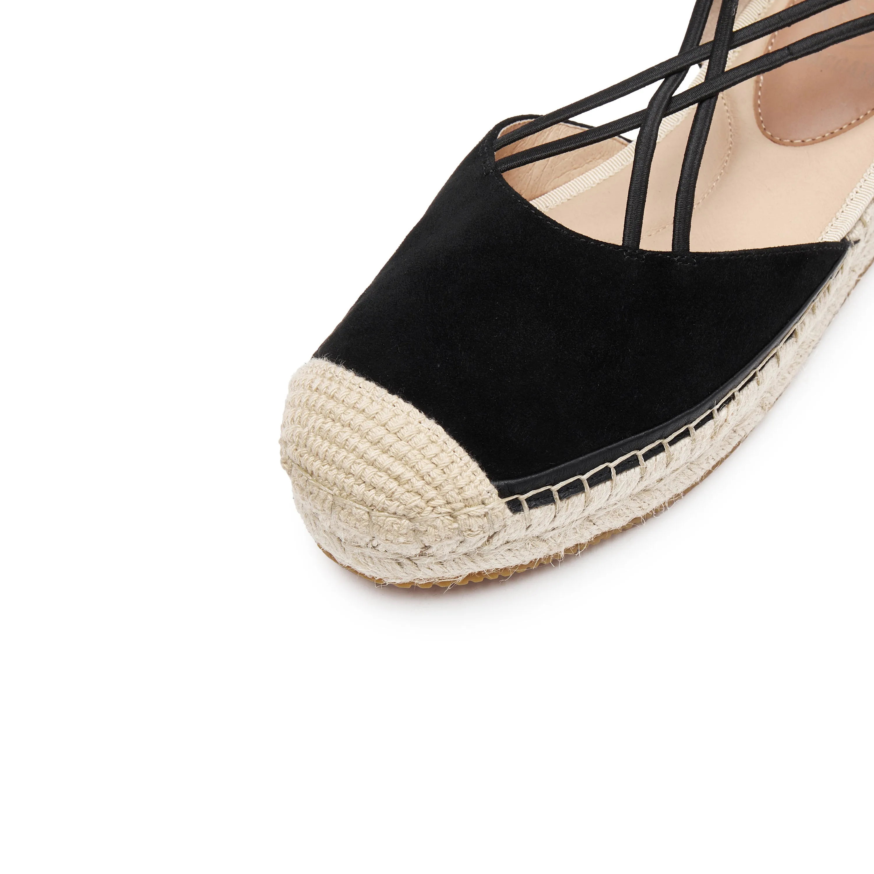 Black Suede Cross Strappy Espadrille Flat