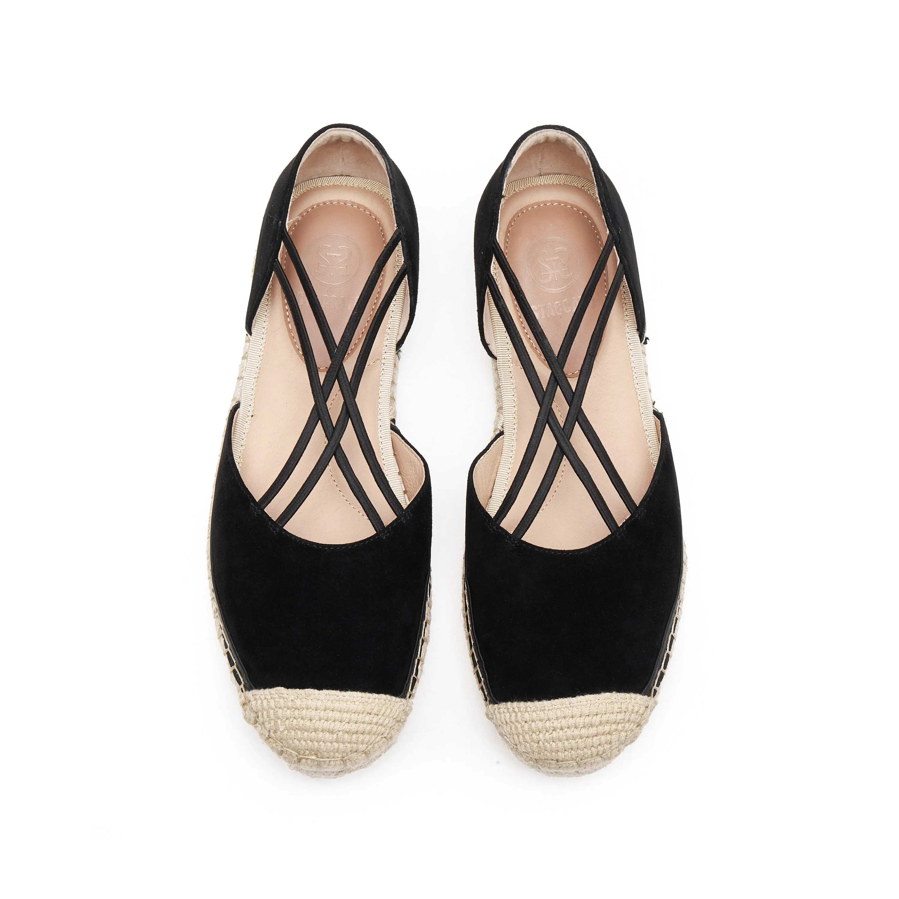 Black Suede Cross Strappy Espadrille Flat