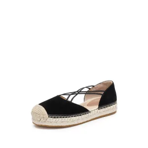 Black Suede Cross Strappy Espadrille Flat
