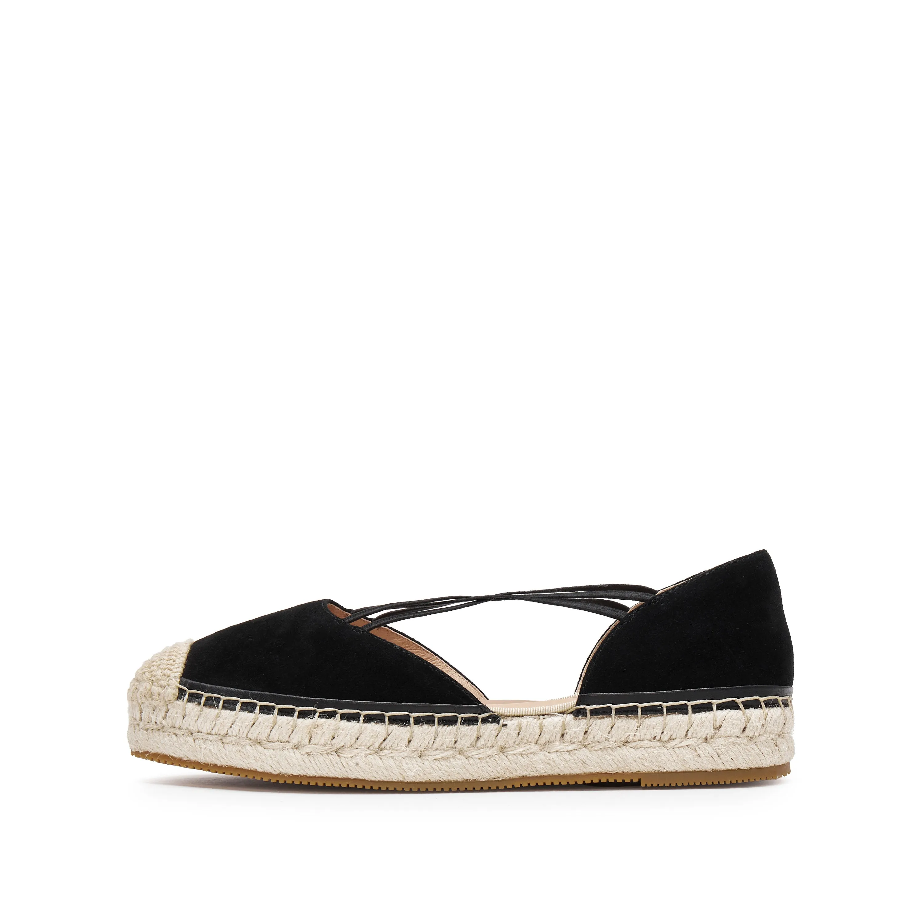 Black Suede Cross Strappy Espadrille Flat