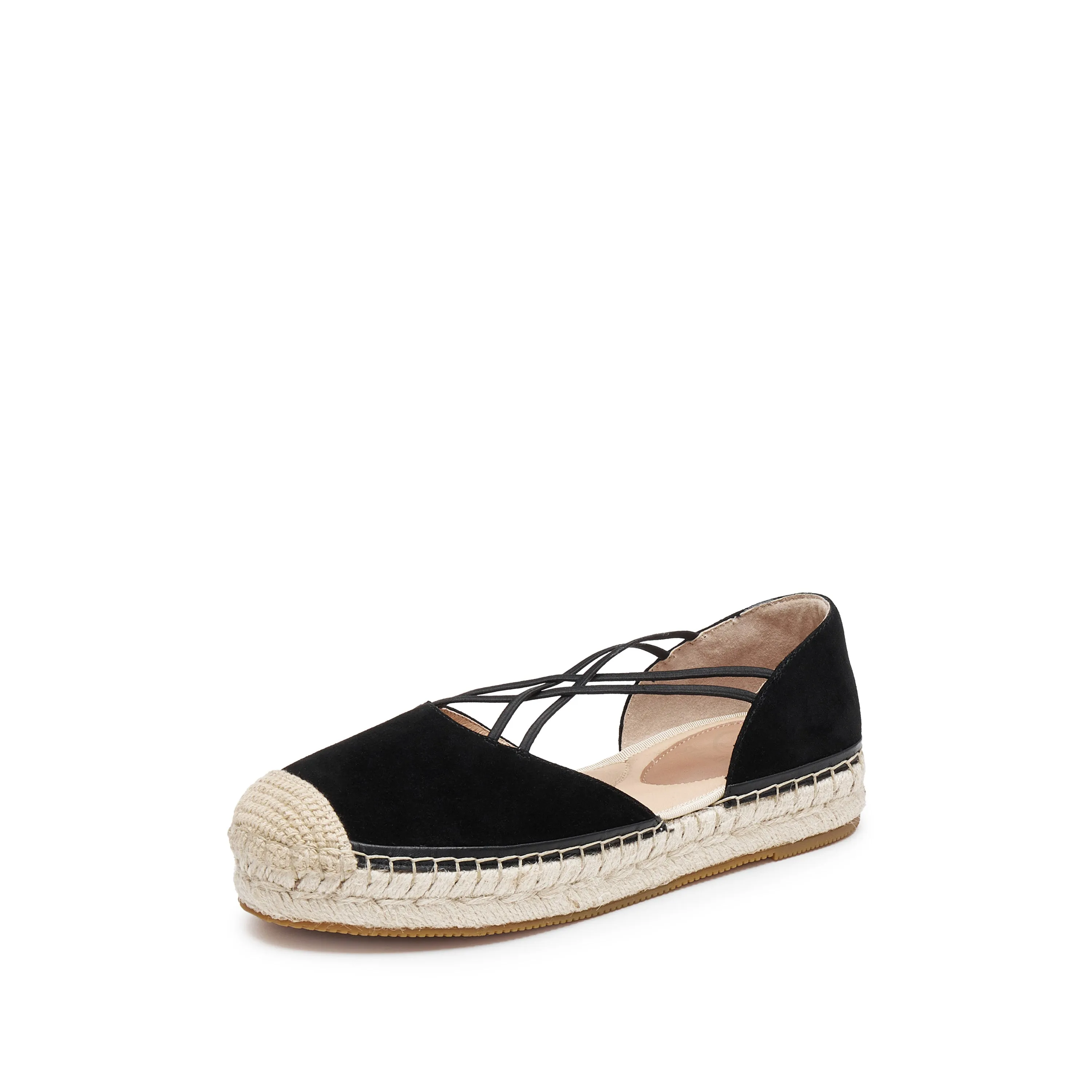 Black Suede Cross Strappy Espadrille Flat