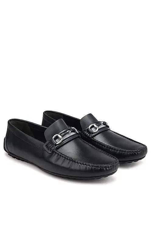Black Woven Leather Moccasins