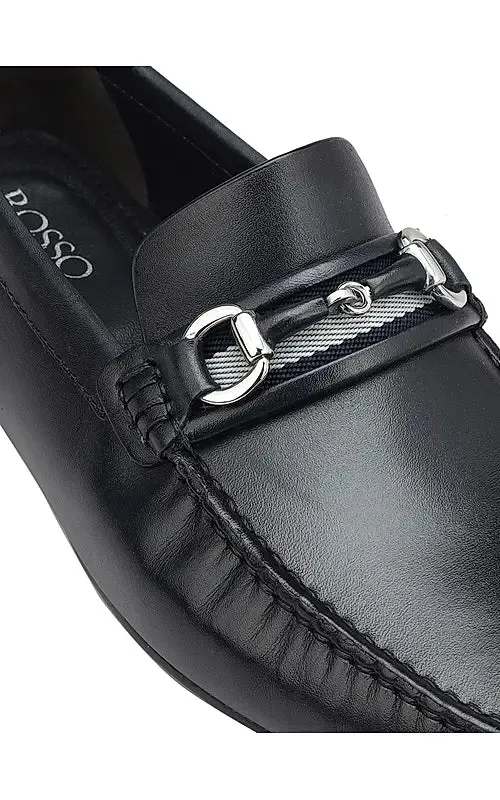 Black Woven Leather Moccasins
