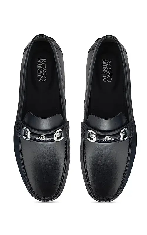 Black Woven Leather Moccasins