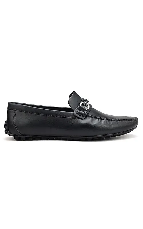 Black Woven Leather Moccasins