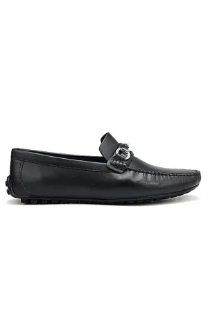 Black Woven Leather Moccasins