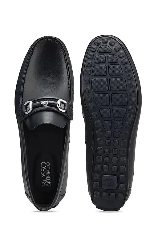 Black Woven Leather Moccasins
