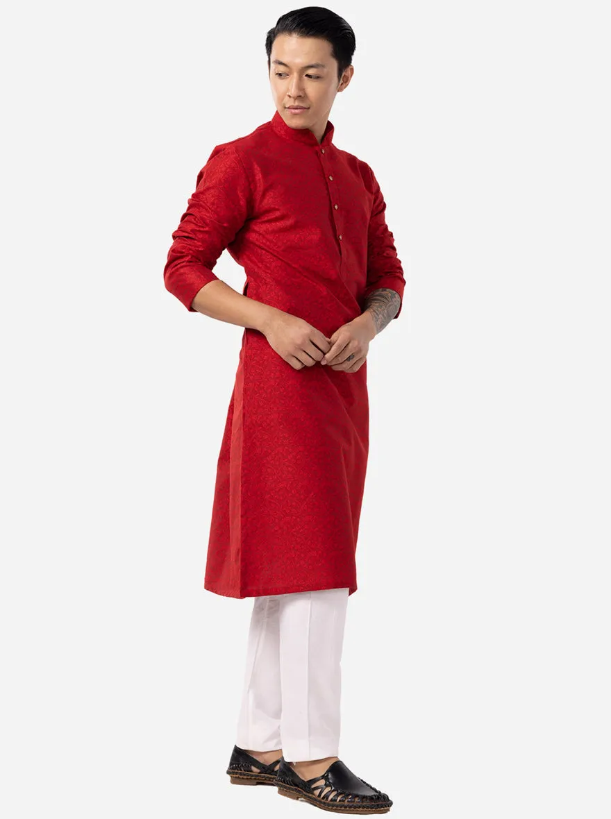 Blood Red Printed Cotton Blend Kurta | The Kurta Company