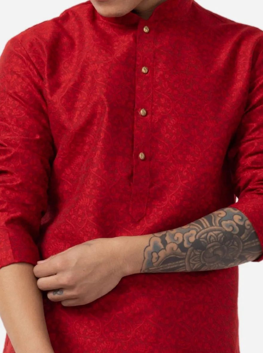 Blood Red Printed Cotton Blend Kurta | The Kurta Company