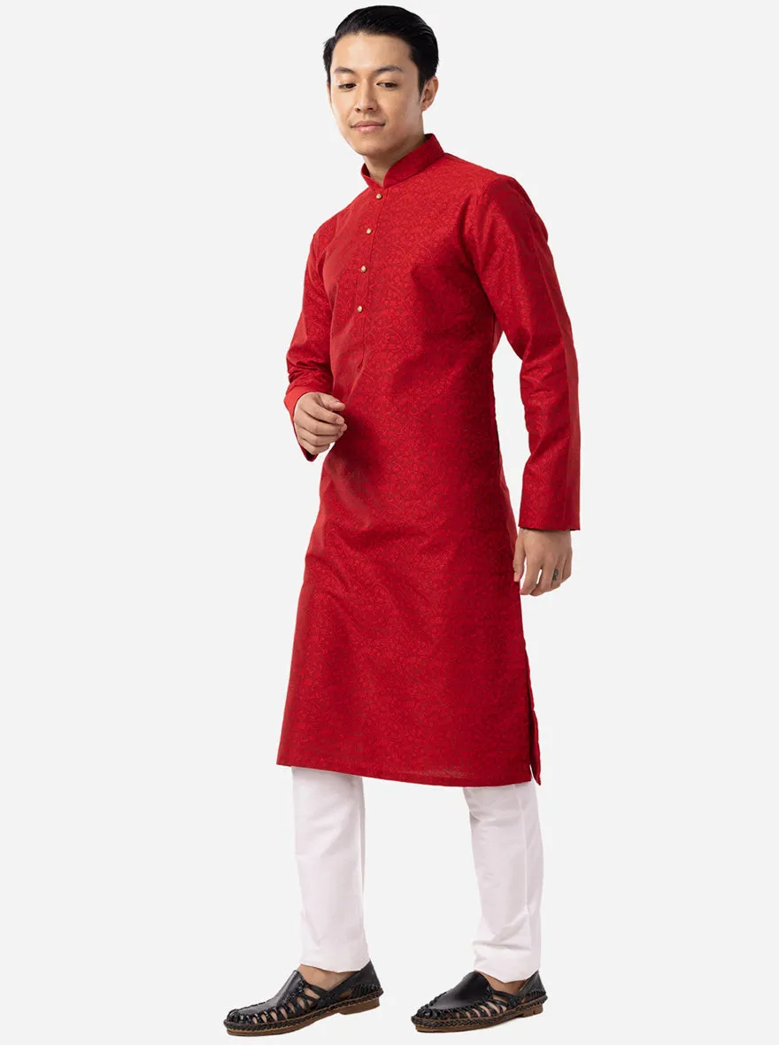 Blood Red Printed Cotton Blend Kurta | The Kurta Company