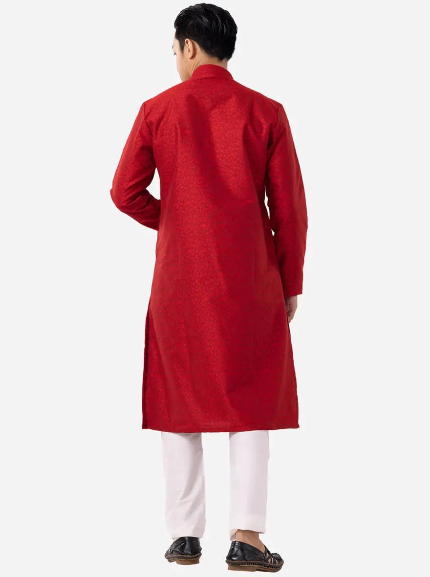 Blood Red Printed Cotton Blend Kurta | The Kurta Company