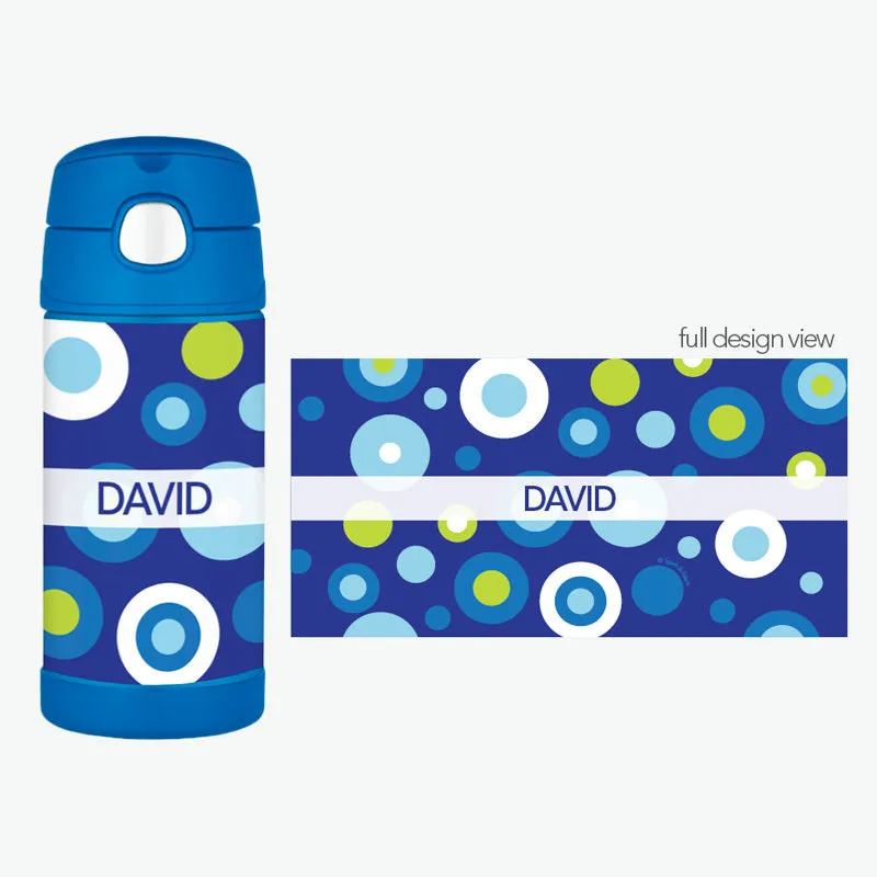 Blue Circles and Circles Personalized Thermos Bottle