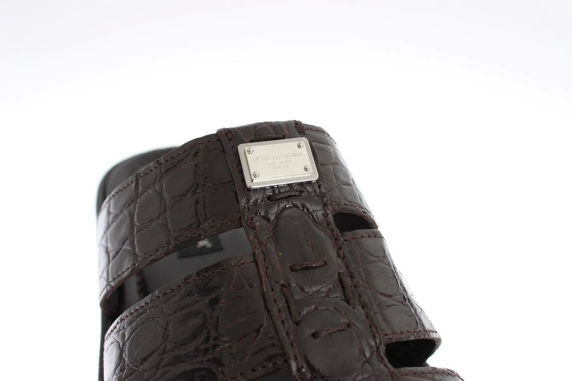 Brown Caiman Crocodile Leather Sandal Shoes