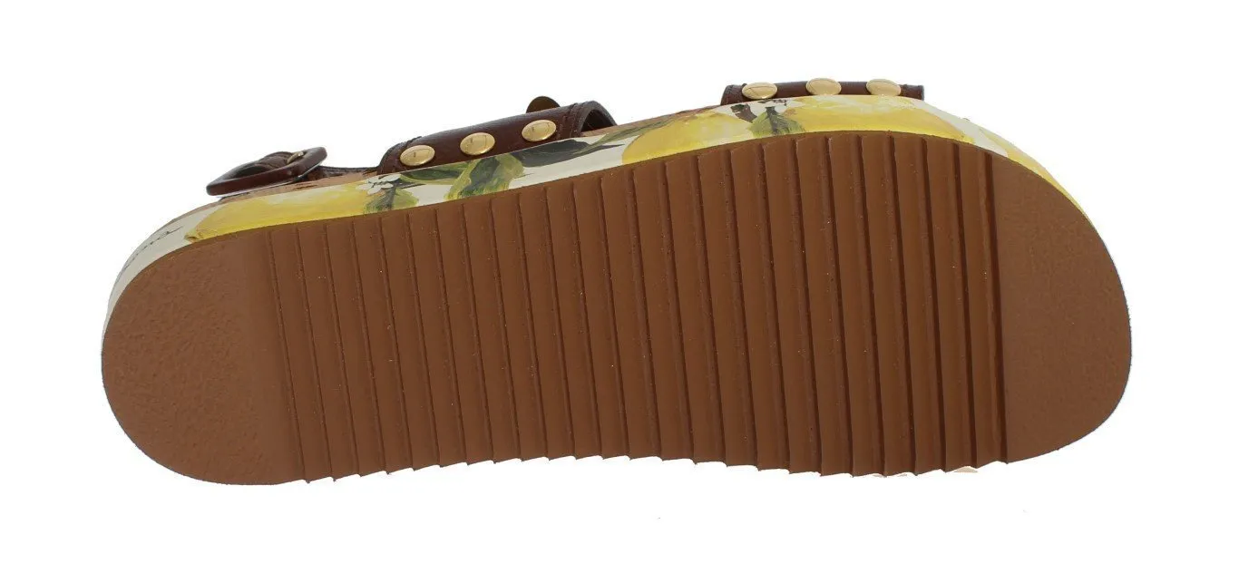 Brown Leather Lemon Crystal Sandals