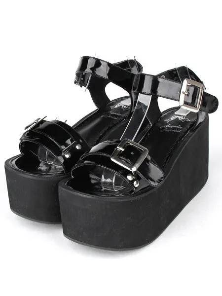 Buckles PU Leather Black Lolita Sandals