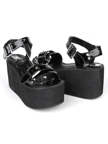 Buckles PU Leather Black Lolita Sandals