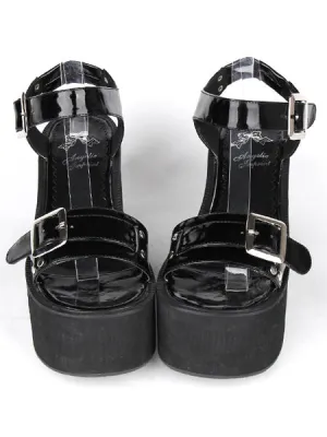 Buckles PU Leather Black Lolita Sandals