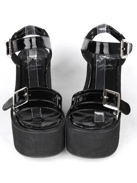 Buckles PU Leather Black Lolita Sandals