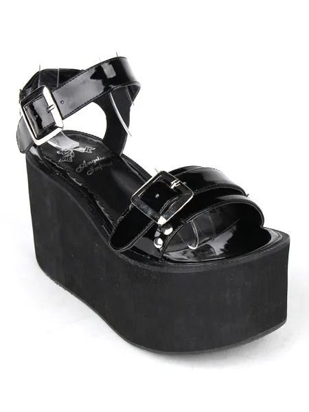 Buckles PU Leather Black Lolita Sandals