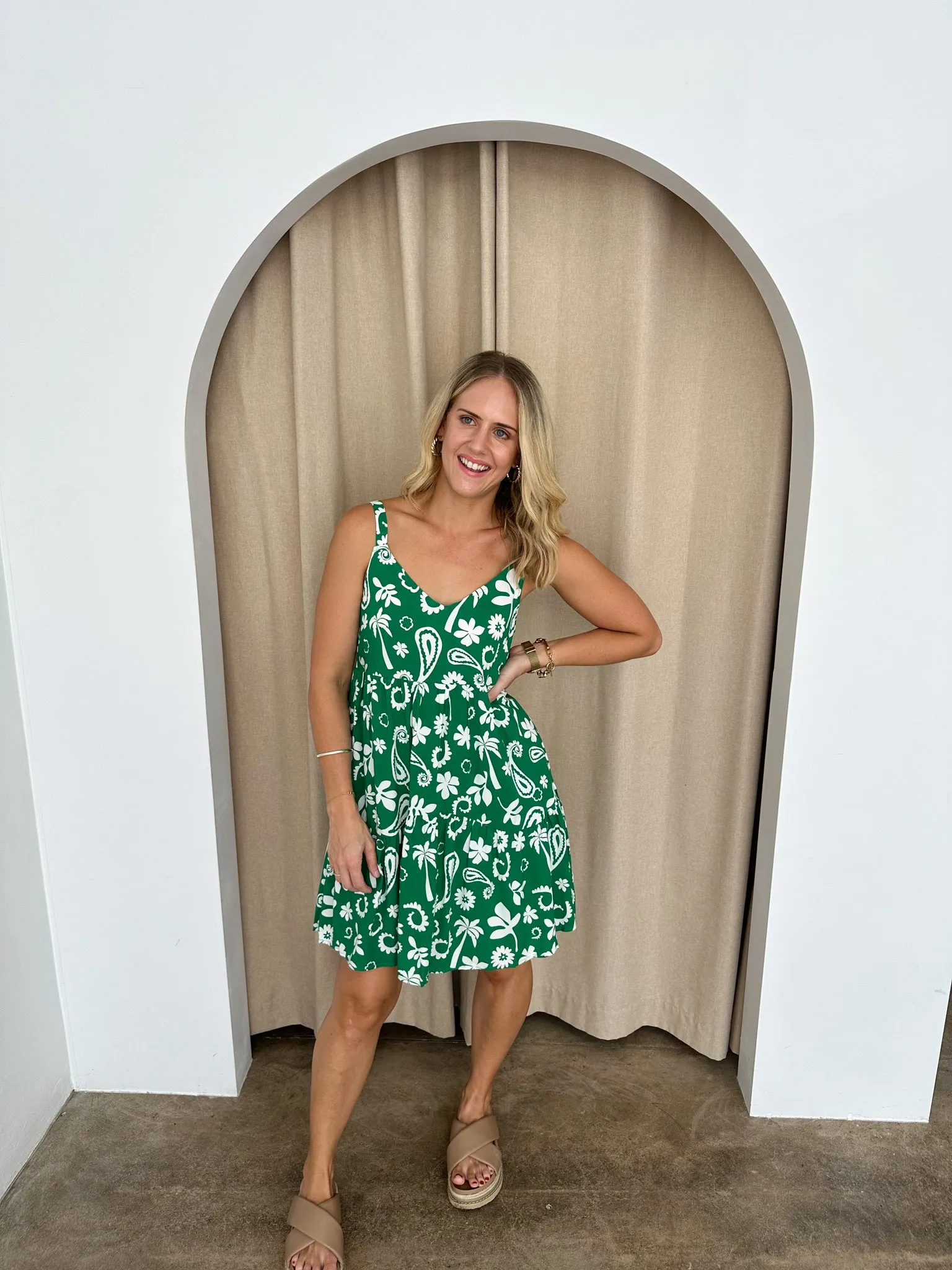 Cameron Dress- Green/white